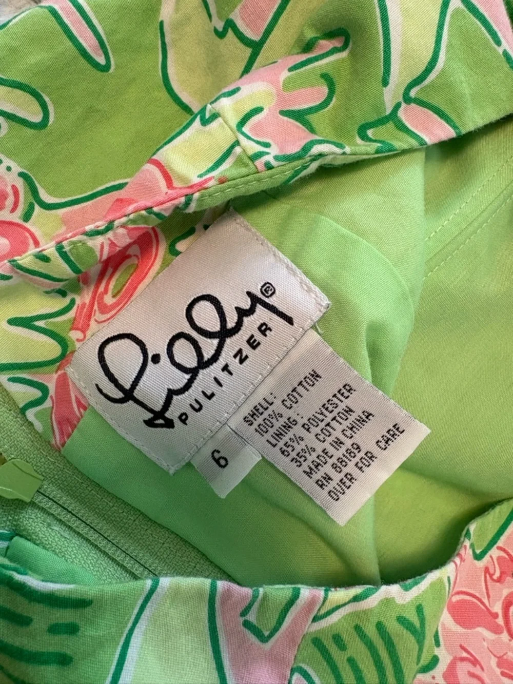 Lilly Pulitzer Strapless Floral-Leaf Dress in Green and Pink. Monkey pattern - Picture 3 of 3